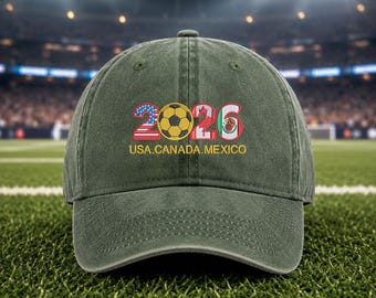 Vintage voetbalpet papa | Geborduurde voetbalhoed 2026 | Pet VS Canada Mexico | Verstelbare baseballpet van 100% katoen | Vaderhoed voetbalfan