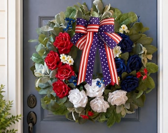 Corona del 250 aniversario de EE. UU. / Adorno para puerta principal para la celebración del 4 de julio / Decoración para fiestas del Día de la Independencia / Corona patriótica del 4 de julio