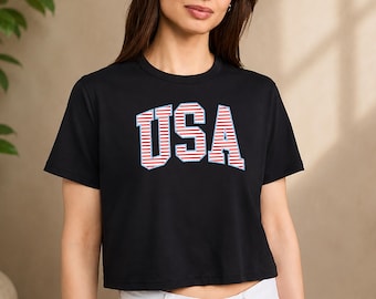 Top corto de EE. UU. / Top del 4 de julio para mujer / Top con estampado de rayas de EE. UU. / Top corto patriótico del Día de la Independencia / Regalo de moda para el 4 de julio