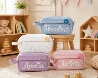 Estuche para lápices de pana personalizado / Bolsita con nombre personalizado / Organizador para mochila escolar infantil / Regalo de regreso a clases / Bonita bolsita de almacenamiento para niños