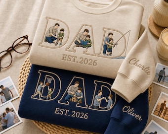 Custom Dad Photo Sweatshirt | Personalized Picture Inside Dad Sweatshirt | Embroidered Faceless Portrait Daddy Crewneck | Father's Day Gift