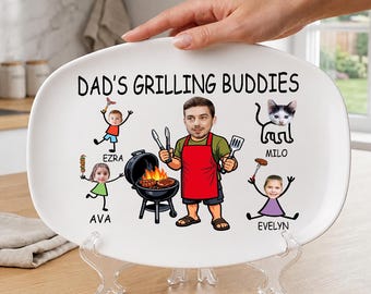 Personalisierter Grillteller für Papa | Personalisierte Grill Master Teller mit Kindernamen | Vatertags Geschenk | Die Grillfreunde von Dad | Geschenk für Papa