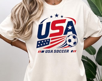 Camiseta de fútbol de EE. UU. / Camiseta patriótica Comfort Colors / Camiseta de fútbol con la bandera estadounidense / Regalo vintage para aficionados al deporte / Camiseta para torneos internacionales