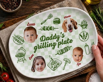 Pappas grilltallrik med foto | Personlig grillbricka för pappa | Pappas grilltallrik med Baby Face-motiv | Fars dag-present från barn