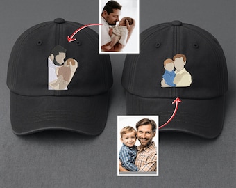 Embroidered Dad Portrait Hat, Custom Photo Hat, Vintage Style Dad Hat, Personalized New Dad Hat, Fathers Day Hat, Custom Gift for Dad
