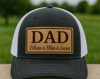 Personalized Dad Hat, Grandpa Trucker Hat, Papa Hat with Kids Names, Custom Engraving Hat, Fathers Day Gift from Kids, New Dad Patch Hat