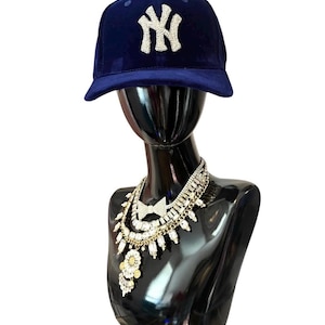 Royal Blue Velvet Rhinestone NY Logo Baseball Cap NY Velevet Bling Hat - Etsy main image 3