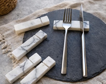 Soporte para cubiertos de mármol lila – Soporte artesanal para cuchillos y tenedores – Decoración de mesa