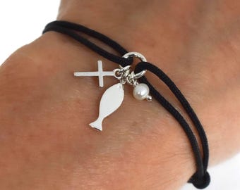 Cross and fish cord adjustable Bracelet: religious accessory