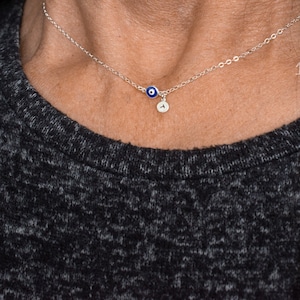 Evil eye necklace dangle initial - tiny evil eye - protection jewelry  - gift for her - personalized gifts - initial necklace - mom gift