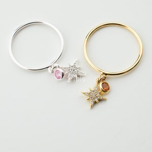 Northern star ring - star dangle ring - birthstone ring - dangles ring - pave star ring - Christmas gift