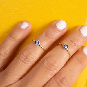 Blue Evil Eye Ring: Sterling Silver Knuckle Ring, Protection Jewelry