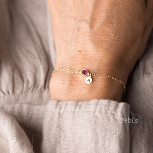 Personalisierter Geburtsstein Anfangsarmband: Sterling Silber, Gold Filled