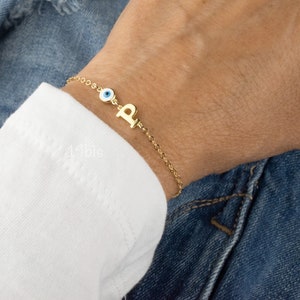 Initial eye bracelet - tiny evil eye bracelet - letter charms -  mini evil eye - gift for woman - personalized gifts - protection jewelry