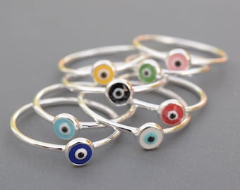 Evil eye ring  -  NEW - sterling silver eye ring - protection ring - red eye - blue eye ring  - white eye ring - black eye -