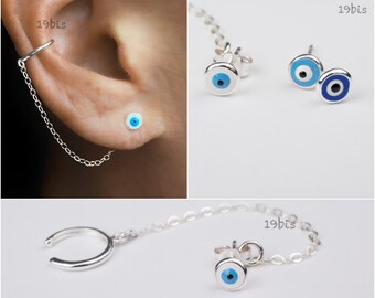 Evil eye earrings- evil eye chain studs - eye cuff earrings - no piercing - chain cuff earrings - 925 wrap chain earrings