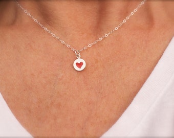 Red heart necklace  - heart pendant - 925 sterling silver -  red enamel heart - Valentines gift