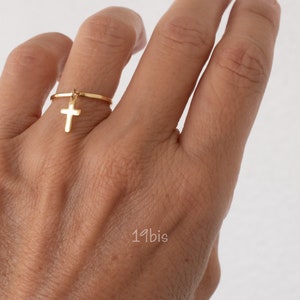 Cross  dangle ring - tiny cross - silver cross ring - religious - gold dangle ring