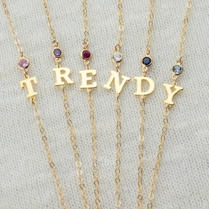 Initial birthstone bracelet  - letter jewelry - sideways initial  -birthstone jewellery -  gift for woman - personalized gifts -