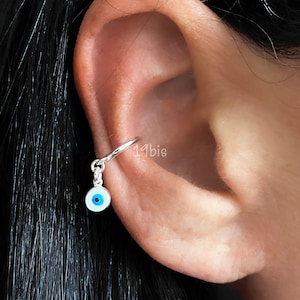 dangle Evil eye ear cuff  - no piercing  - wrap earrings