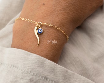 Horn eye bracelet - Italian horn - Italian horn bracelet - protection bracelet - talisman - evil eye jewelry - Christmas