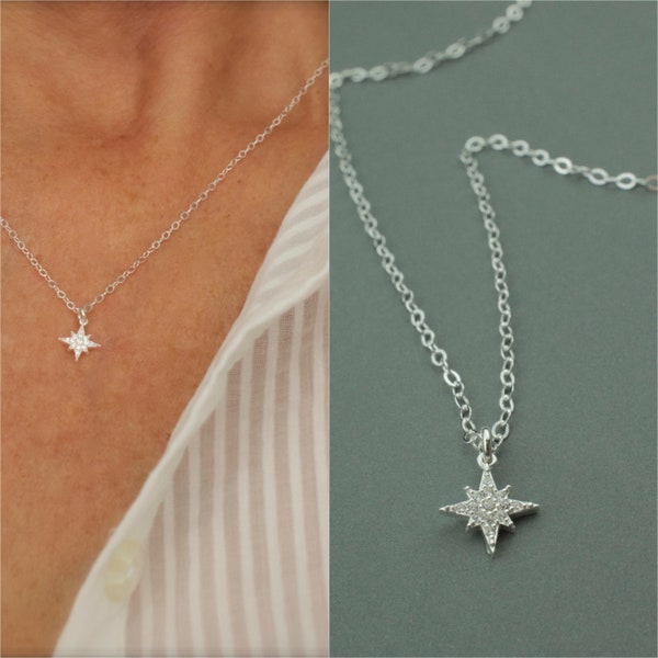 Northern CZ Star necklace -   sterling silver northern star necklace - gold northern star - silver cz northern star charm -