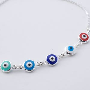 Multi color evil eye bracelet - 925 sterling silver - adjustable eye bracelet - tiny evil eye bracelet - mini evil eye - image 3