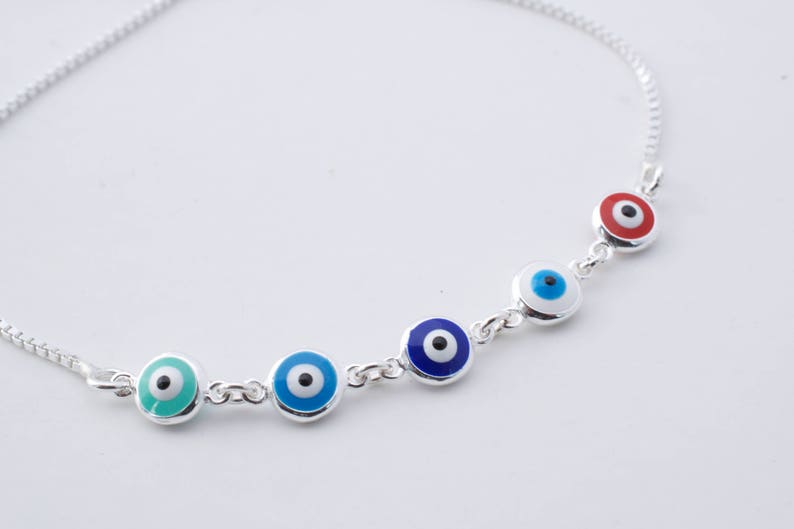 Multi color evil eye bracelet - 925 sterling silver - adjustable eye bracelet - tiny evil eye bracelet - mini evil eye - image 3