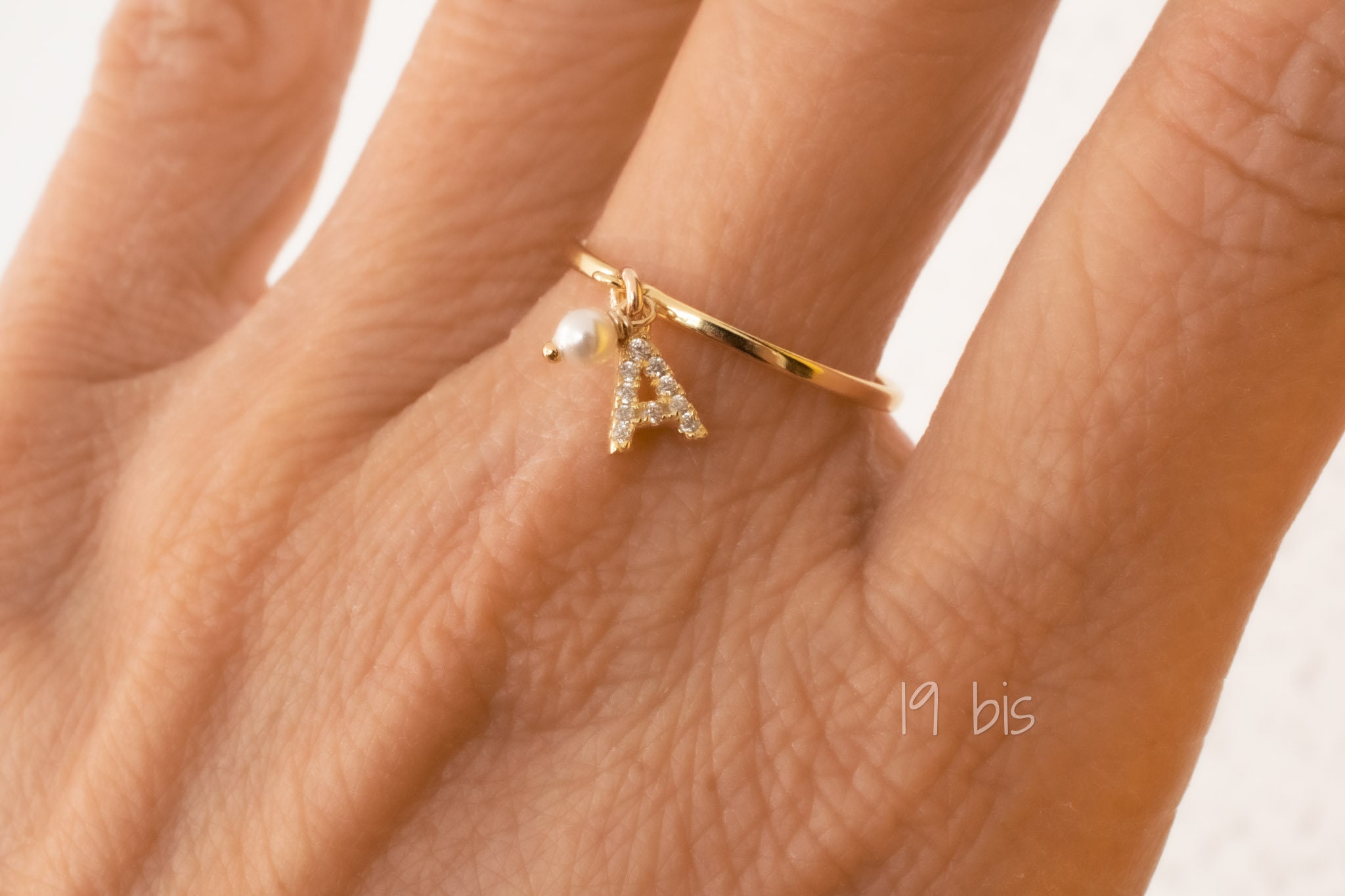 Sterling Silver Initial Ring With Swarovski Pearl Dangle - Etsy
