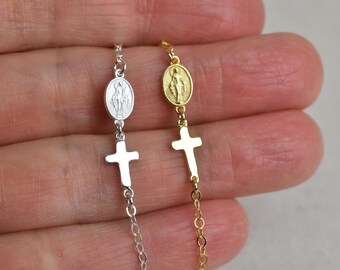 Cross Virgin Mary Bracelet - religious  jewelry