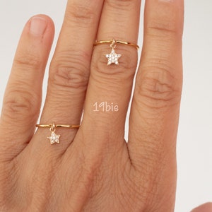 Star dangle  ring   - tiny star ring - celestial ring - cz star - Christmas