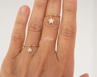 Star dangle  ring   - tiny star ring - celestial ring - cz star - Christmas