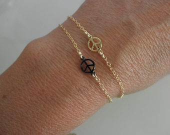 Tiny peace sign  bracelet with  goldfilled chain