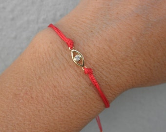 Red string evil eye bracelet : Zirconia Talisman, Adjustable Protection Jewelry