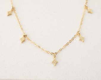CZ Diamond Rhombus Station Necklace - silver - gold - rose gold