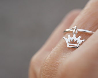 Crown dangle ring   - tiny  crown - mini crown ring  - queen - princess ring - Christmas