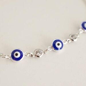 Pulsera de mal de ojo con dijes de circonita cúbica - plata de ley 925 - pulsera de mal de ojo ajustable - pulsera de mal de ojo pequeña - mini mal de ojo - imagen 4