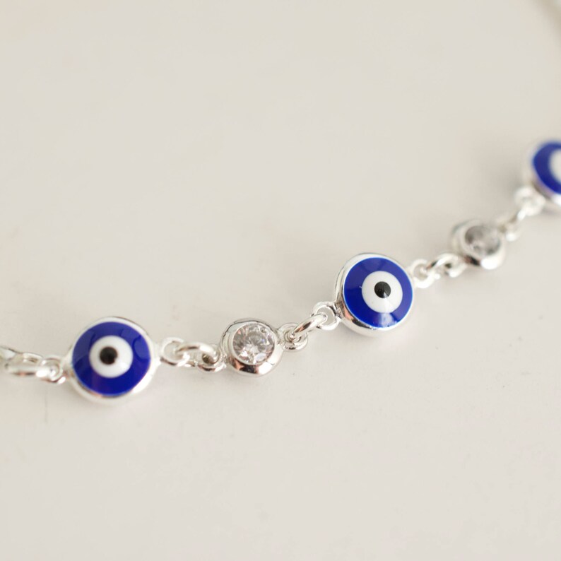 Pulsera de mal de ojo con dijes de circonita cúbica - plata de ley 925 - pulsera de mal de ojo ajustable - pulsera de mal de ojo pequeña - mini mal de ojo - imagen 4
