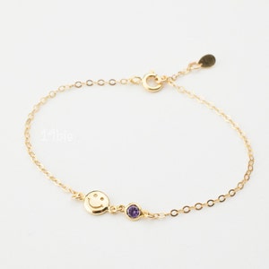Smiley Face Birthstone Bracelet: Gold Vermeil, Zircon Charm