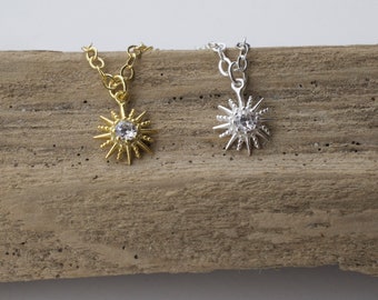 little CZ sunshine  necklace - tiny sunshine pendant - silver - gold - my sunshine - sunshine pendant