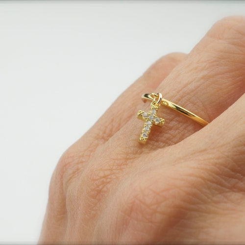 Tiny CZ Cross Ring Dangle Ring Mini Cross Religious Ring Etsy