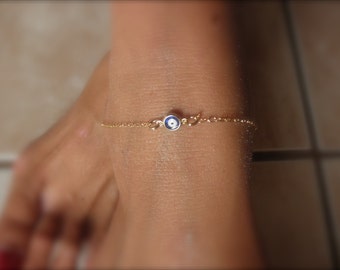 Blue evil eye  anklet - 14K gold-filled  - tiny eye ankle bracelet - protection anklet - mini blue evil eye