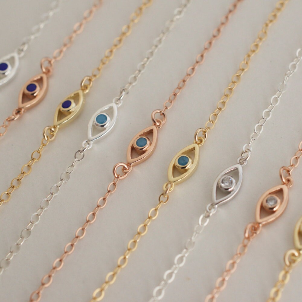 Evil Eye Anklet With Zircon - Tiny Cz Evil Eye - Mini Evil