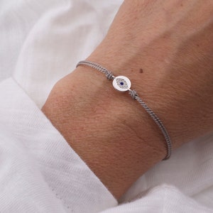 Pave evil eye bracelet  - CZ evil eye coin - adjustable bracelet-  silk bracelet - cz silver eye  - gold cz eye - protection - Christmas