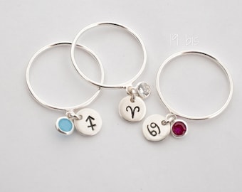 Zodiac Ring Birthstone dangles - 925 sterling silver