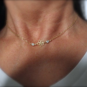 flower necklace with zircon   - floral jewelry - gift for her