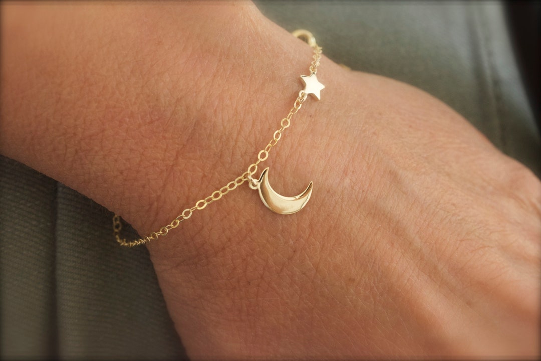 Moon Star Bracelet - Celestial Jewelry - Dangle Moon -silver