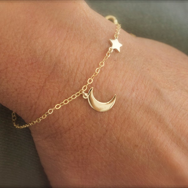 Moon  star bracelet -  celestial jewelry - dangle moon -silver moon  star bracelet -  gold moon star bracelet - rose gold moon star