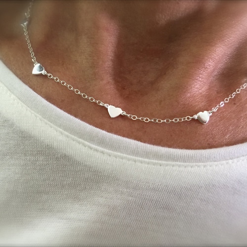 Station Silver Heart Necklace Tiny Heart Necklace Mini Etsy