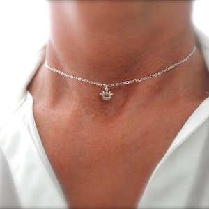 Tiny crown charm necklace - solid 925 sterling silver - gold vermeil crown - gold vermeil crown - rose gold crown - 14K gold-filled - choker
